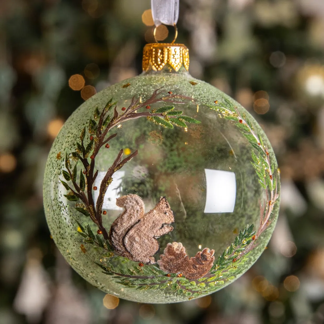Lot de 6 boules de Noël en verre (D80 mm) Écureuil sauvage Transparent