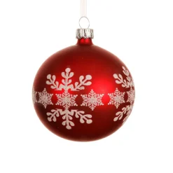 Lot de 6 boules de Noël en verre (D80 mm) Flocon de neige Rouge