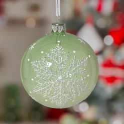 Lot de 6 boules de Noël en verre (D80 mm) Flocon féerique Vert
