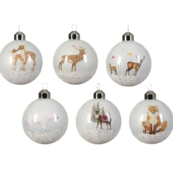 Lot de 12 boules de Noël en verre (D80 mm) Nature enneigée Blanc