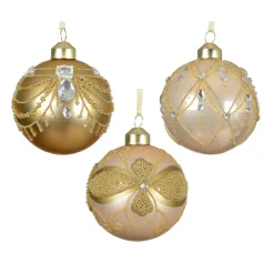 Lot de 12 boules de Noël en verre (D80 mm) Altesse Or et perle