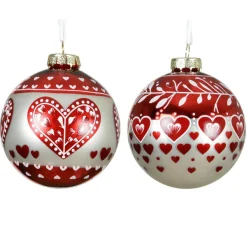 Lot de 12 boules de Noël en verre (D80 mm) Cœur de Noël Rouge
