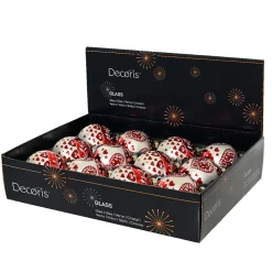 Lot de 12 boules de Noël en verre (D80 mm) Cœur de Noël Rouge