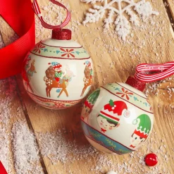 Lot de 12 boules de Noël en verre (D80 mm) Elfes et rennes Multicolore