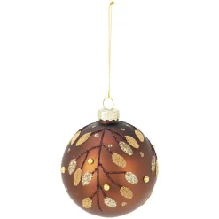 Lot de 12 boules de Noël en verre (D80 mm) Feuilles d'or Marron