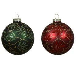 Lot de 12 boules de Noël en verre (D80 mm) Gatsby Vert et rouge
