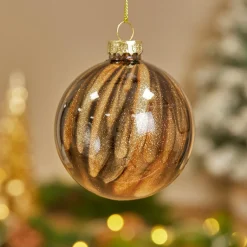 Lot de 12 boules de Noël en verre (D80 mm) New York Brun scintillant