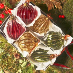 Lot de 12 Boules de Noël en verre (D80 mm) Paillettes d'Or, vert et bordeaux