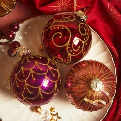 Lot de 12 boules de Noël en verre (D80 mm) Palais Italiens Figue et or