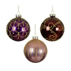 Lot de 12 boules de Noël en verre (D80 mm) Palais Italiens Figue et or