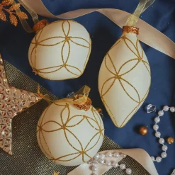 Lot de 12 boules de Noël en verre (D80 mm) Paris pailleté Blanc laine