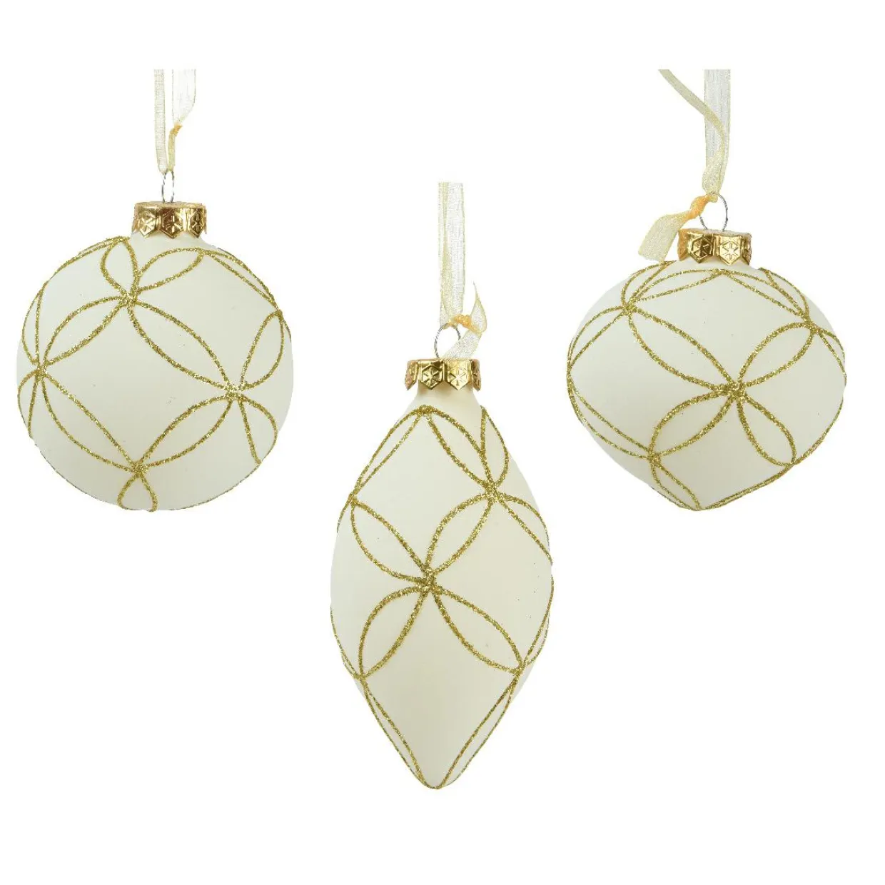 Lot de 12 boules de Noël en verre (D80 mm) Paris pailleté Blanc laine
