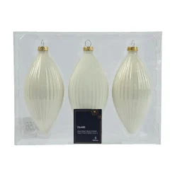 Lot de 3 boules de Noël en verre (D60 mm) Goutte précieuse Blanc laine