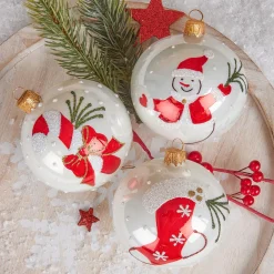 Lot de 12 boules de Noël en verre (D80 mm) Noël Tradition Blanc nacré