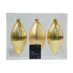 Lot de 3 boules de Noël en verre (D60 mm) Goutte précieuse Or