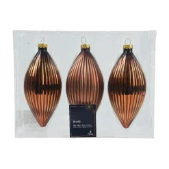 Lot de 3 boules de Noël en verre (D60 mm) Goutte précieuse Brun café
