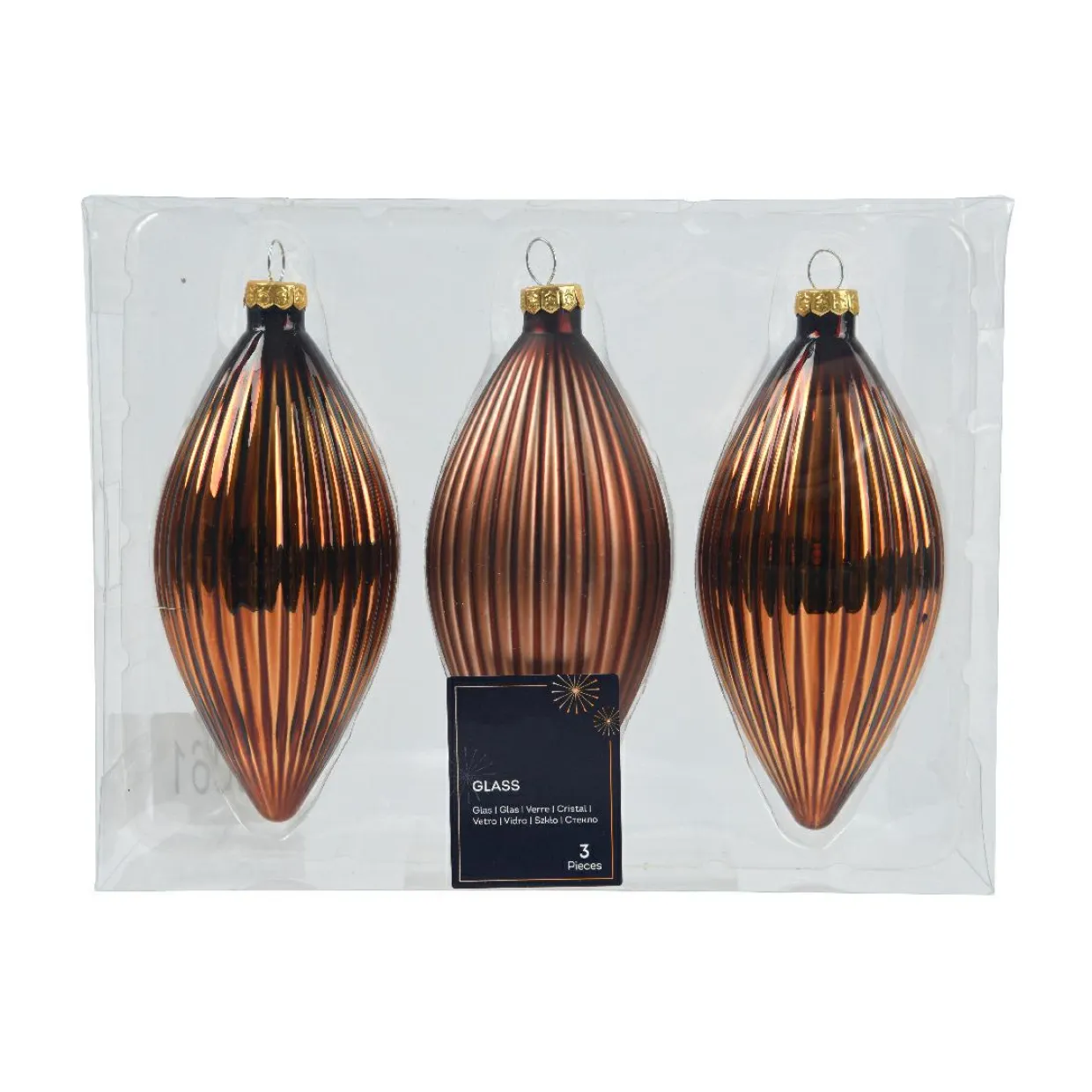 Lot de 3 boules de Noël en verre (D60 mm) Goutte précieuse Brun café