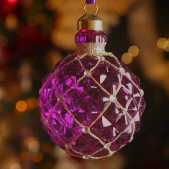 Lot de 3 boules de Noël en verre (D80 mm) Carrat Violet