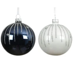 Lot de 6 boules de Noël en verre (D80 mm) Mistery Bleu nuit et blanc