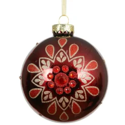 Lot de 3 boules de Noël en verre (D80 mm) Folk Flower Rouge