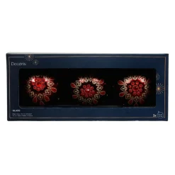 Lot de 3 boules de Noël en verre (D80 mm) Folk Flower Rouge