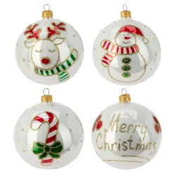 Lot de 6 boules de Noël en verre (D100 mm) Mignonneries Blanc nacré
