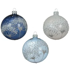 Lot de 6 boules de Noël en verre (D80 mm) Berce du Caucase Bleu