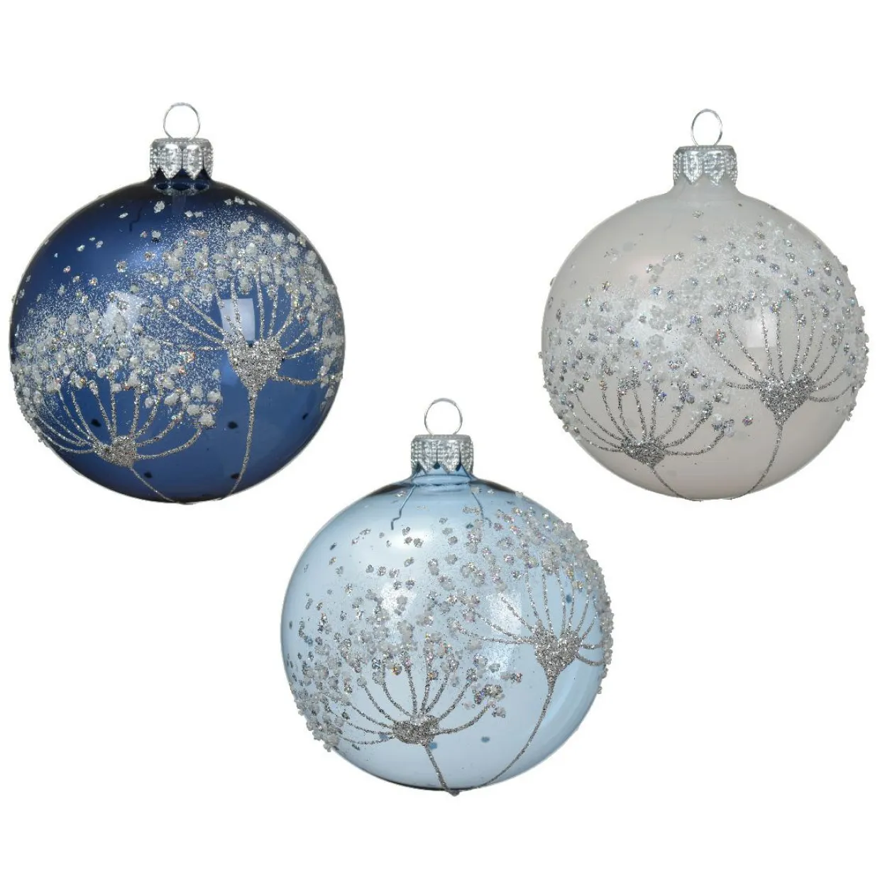 Lot de 6 boules de Noël en verre (D80 mm) Berce du Caucase Bleu