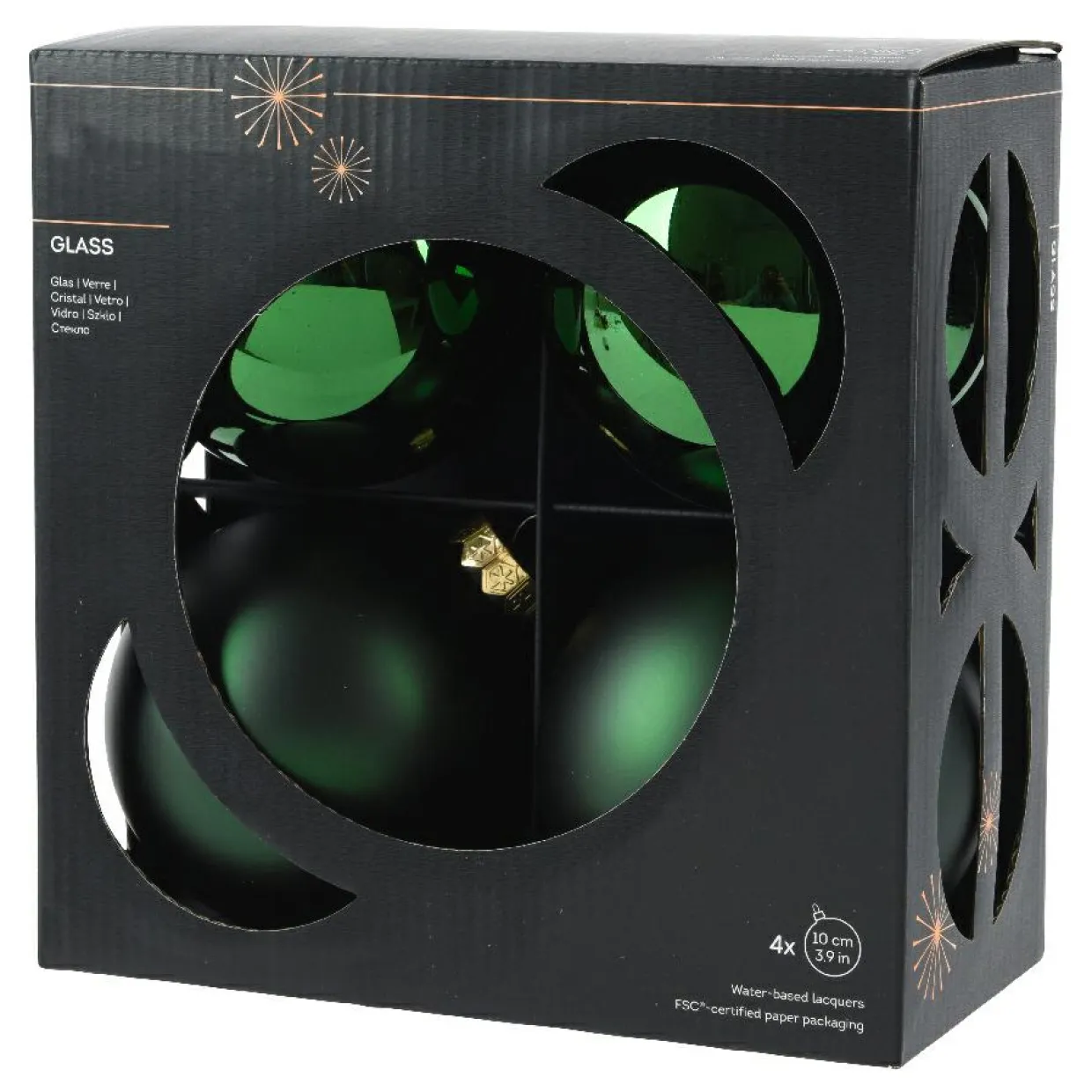 Lot de 4 boules de Noël en verre (D100 mm) Boréal Vert sapin