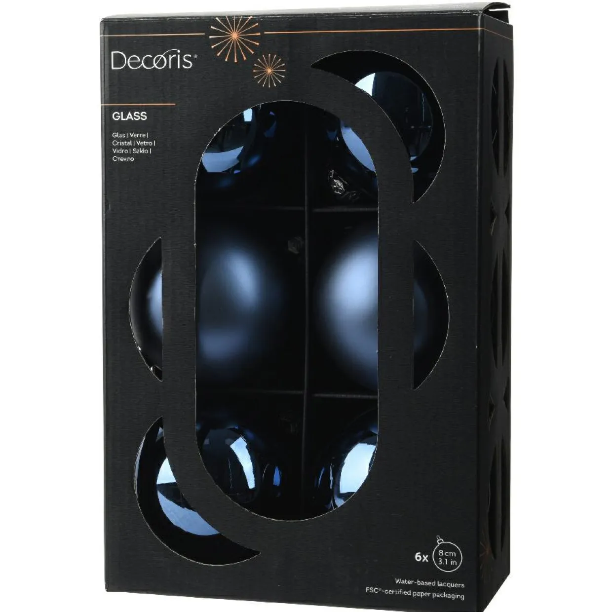 Lot de 6 boules de Noël en verre (D80 mm) Boréal Bleu nuit