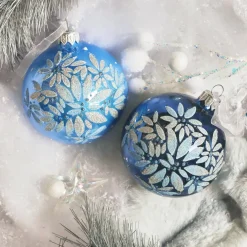 Lot de 6 boules de Noël en verre (D80 mm) Éclats de nuit Bleu ciel