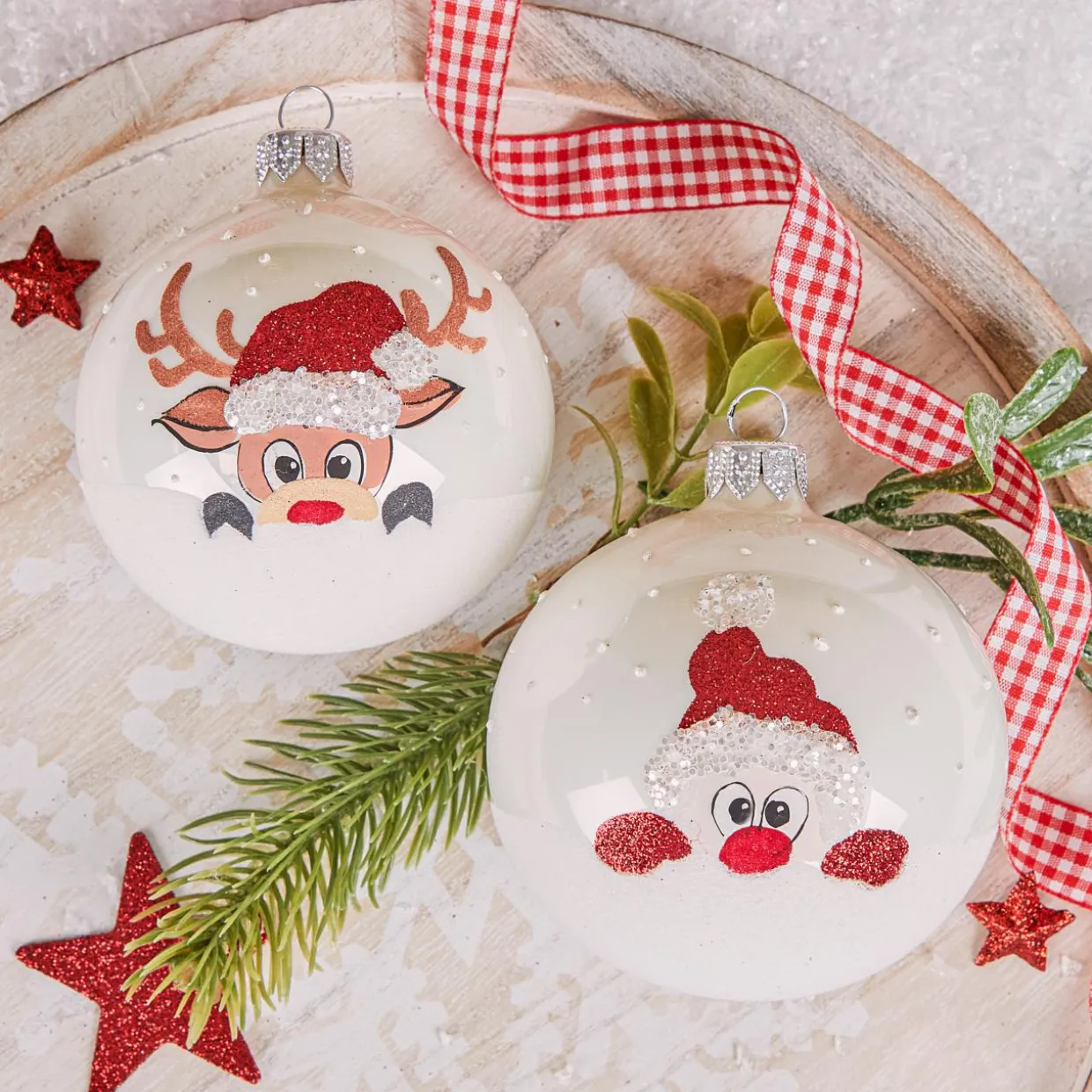Lot de 6 boules de Noël en verre (D80 mm) Filou Blanc