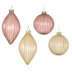 Lot de 12 boules de Noël en verre (D80 mm) pailletées Rose et perle