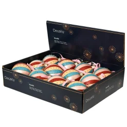 Lot de 12 boules de Noël en verre (D80 mm) Rêverie Multicolore