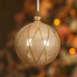 Lot de 6 boules de Noël en verre (D80 mm) Prestige Perle