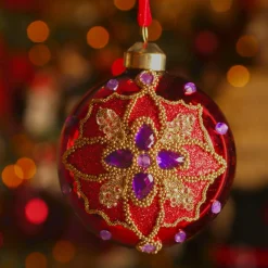 Lot de 3 boules de Noël en verre (D80 mm) Dahlia Violet