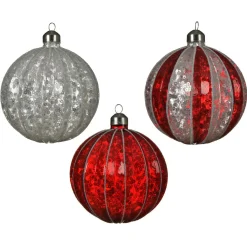 Lot de 12 boules de Noël en verre (D100 mm) Sequins festifs Argent et rouge