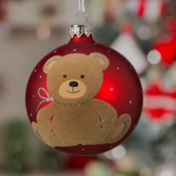 Lot de 6 boules de Noël en verre (D80 mm) Teddy Rouge