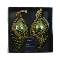 Lot de 2 boules de Noël en verre (D60 mm) Jazzy Vert sapin