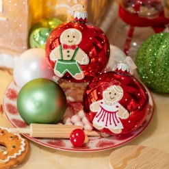 Lot de 6 boules de Noël en verre (D80 mm) Petit biscuit Rouge