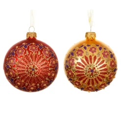 Lot de 6 boules de Noël en verre (D80 mm) Flocons Palazzo Rouge et or