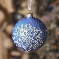 Lot de 6 boules de Noël en verre (D80 mm) Mon beau Flocon Bleu ciel