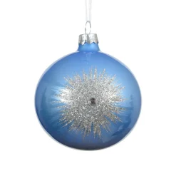 Lot de 6 boules de Noël en verre (D80 mm) Etincelle d'hiver Bleu ciel et Argent