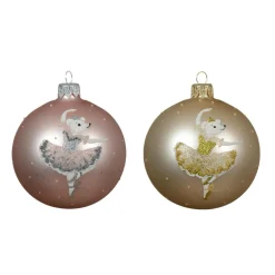 Lot de 6 boules de Noël en verre (D80 mm) Ballerines Rose et perle