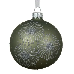 Lot de 6 boules de Noël en verre (D80 mm) Feux d'artifice Vert romarin
