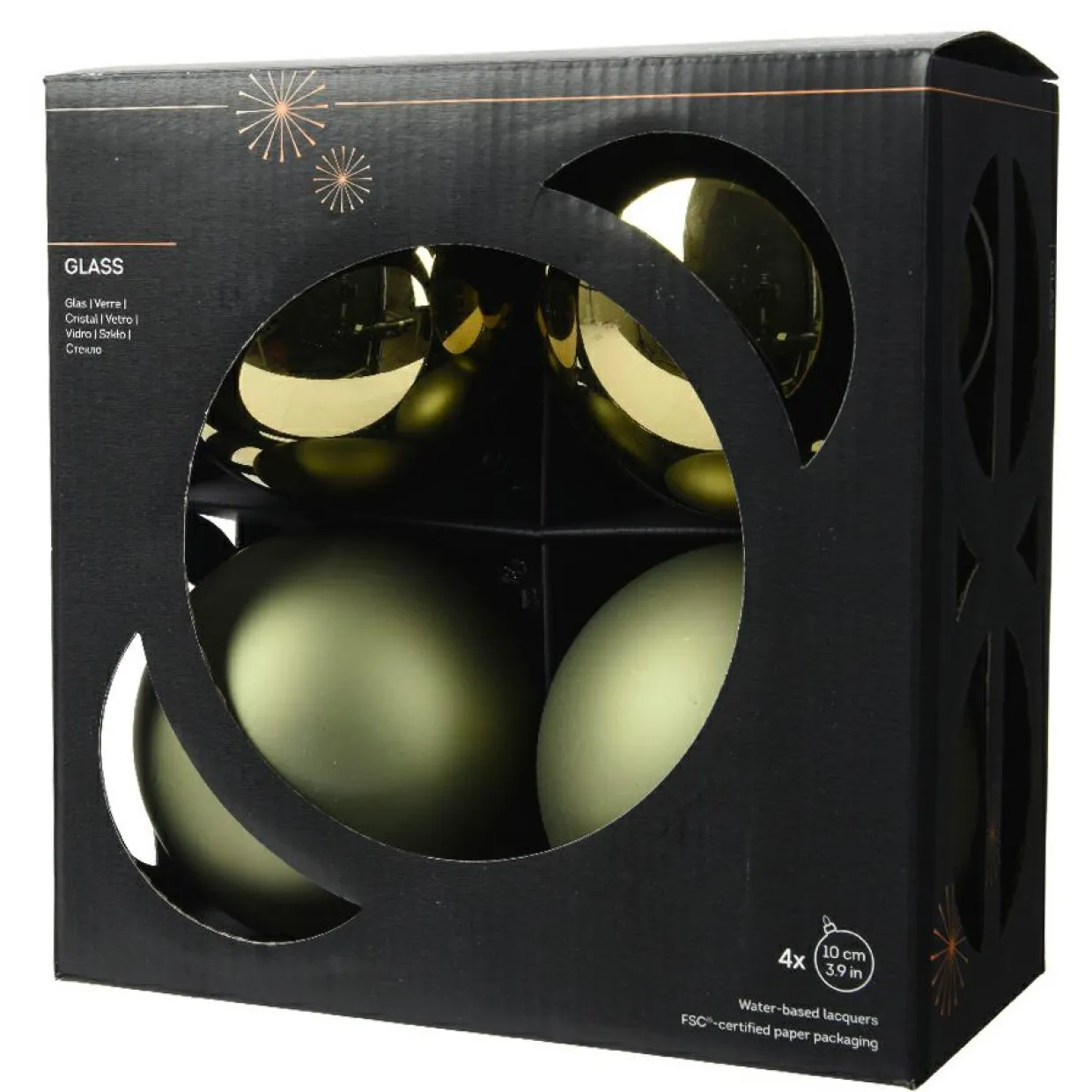 Lot de 4 boules de Noël en verre (D100 mm) Boréal Vert romarin