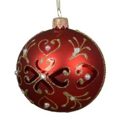 Lot de 6 boules de Noël en verre (D80 mm) Baroque Rouge