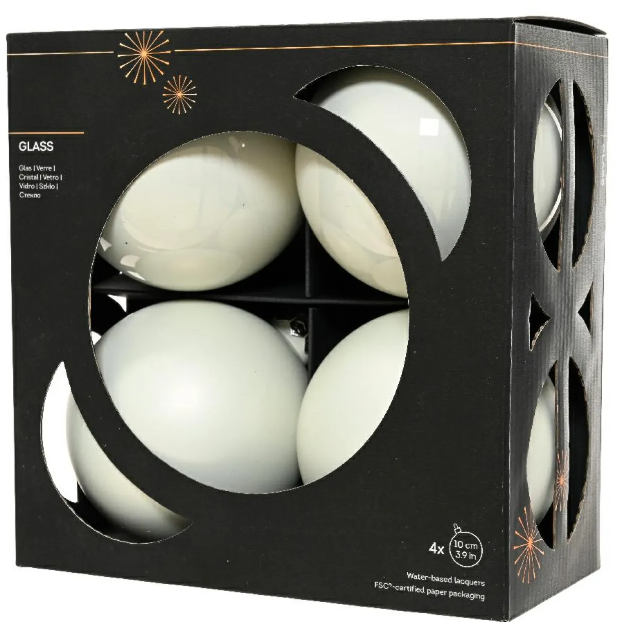 Lot de 4 Boules de Noël en verre (D100 mm) Boréal Blanc