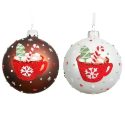 Lot de 6 boules de Noël en verre (D80 mm) Chocolat chaud Blanc et brun café