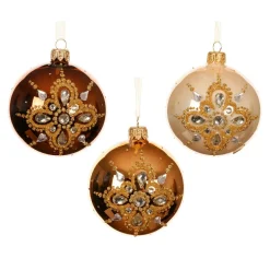 Lot de 6 boules de Noël en verre (D80 mm) Diamant de prestige Perle, Cognac et Brun café